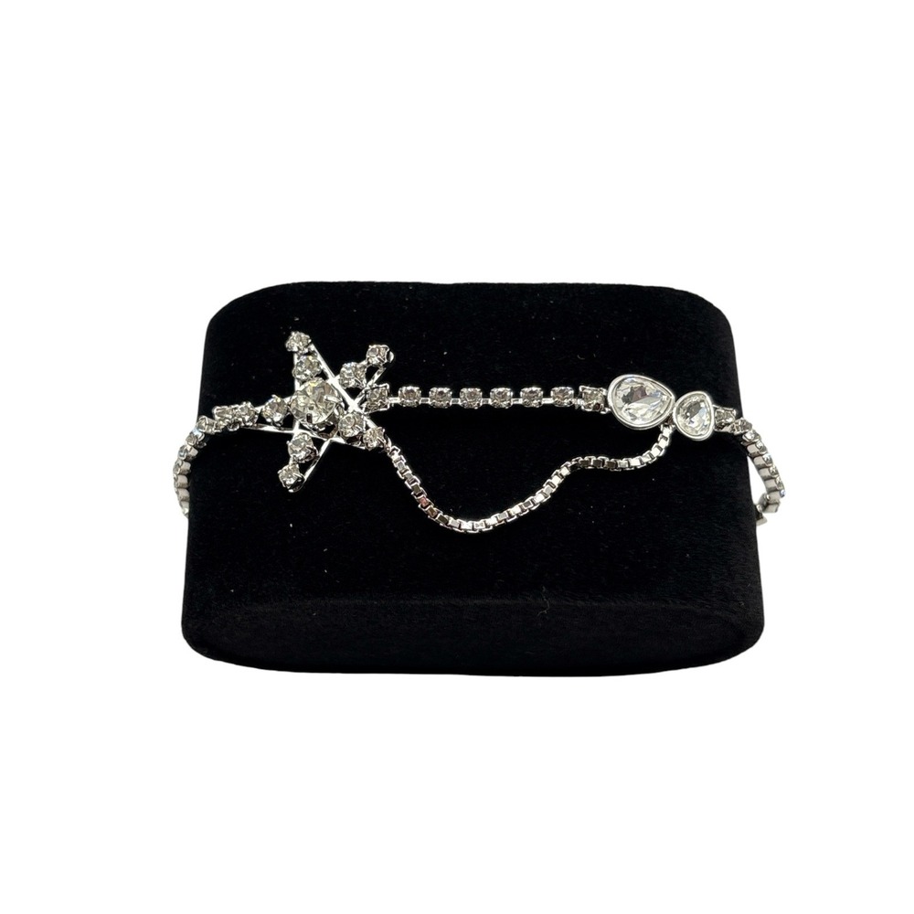 Swarovski Crystal Sparkle Star‎ Dangle Chain Bracelet Silver Tone Swan Signed
